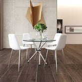 Velets Set of 4 White Faux Leather Sera Upholstered Side Chairs with Chrome Legs